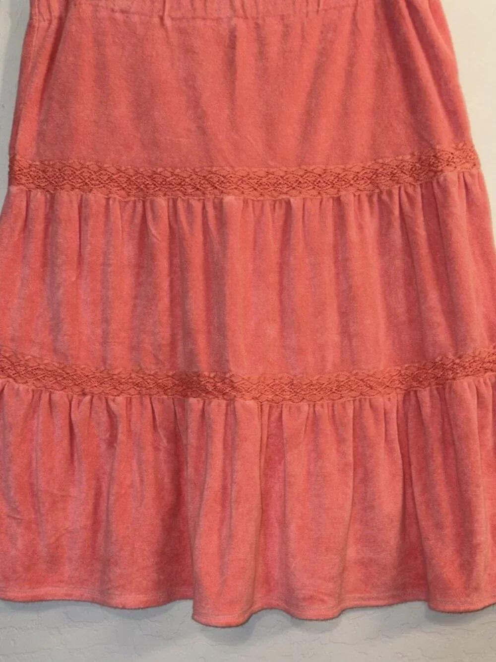 Vintage Bb Belly Basics Y2K Terry Cloth Lace Midi Skirt Pink 00’s Grunge Fairy M